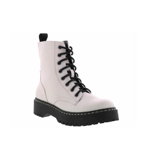 Unionbay White Vegan Leather Zipper Side Lace Up Combat Moto Boots Size 10 - Picture 1 of 12